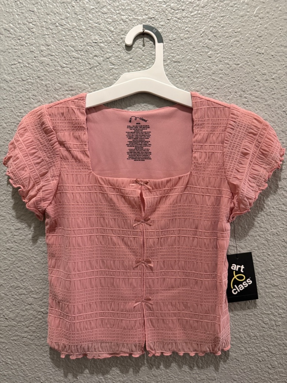 art class Pink Smocked Square-Neck Top with Front Bows size Medium 8